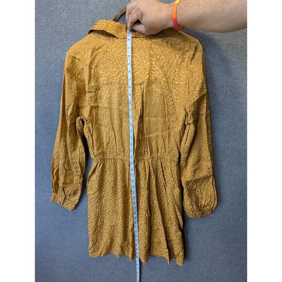 By Anthropologie Long-Sleeve Mini Dress Womens Large Gold Wrap Boho Feminine - Picture 9 of 11